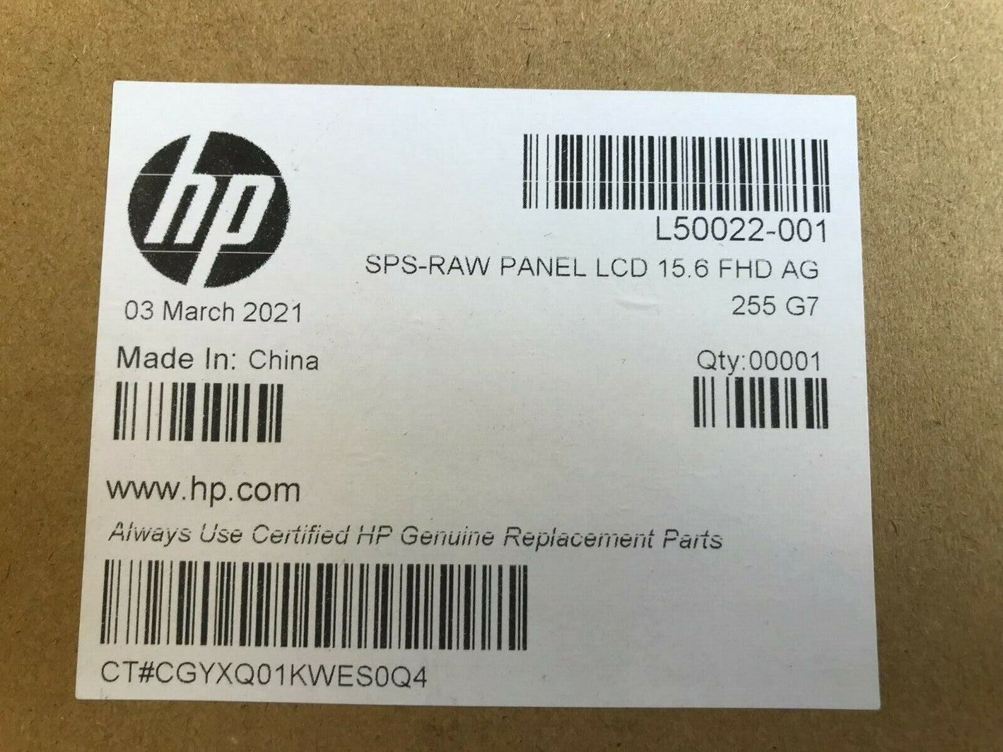 GENUINE NEW HP L50022-001 RAW PANEL LCD DISPLAY 15.6 FHD AG 255 G7