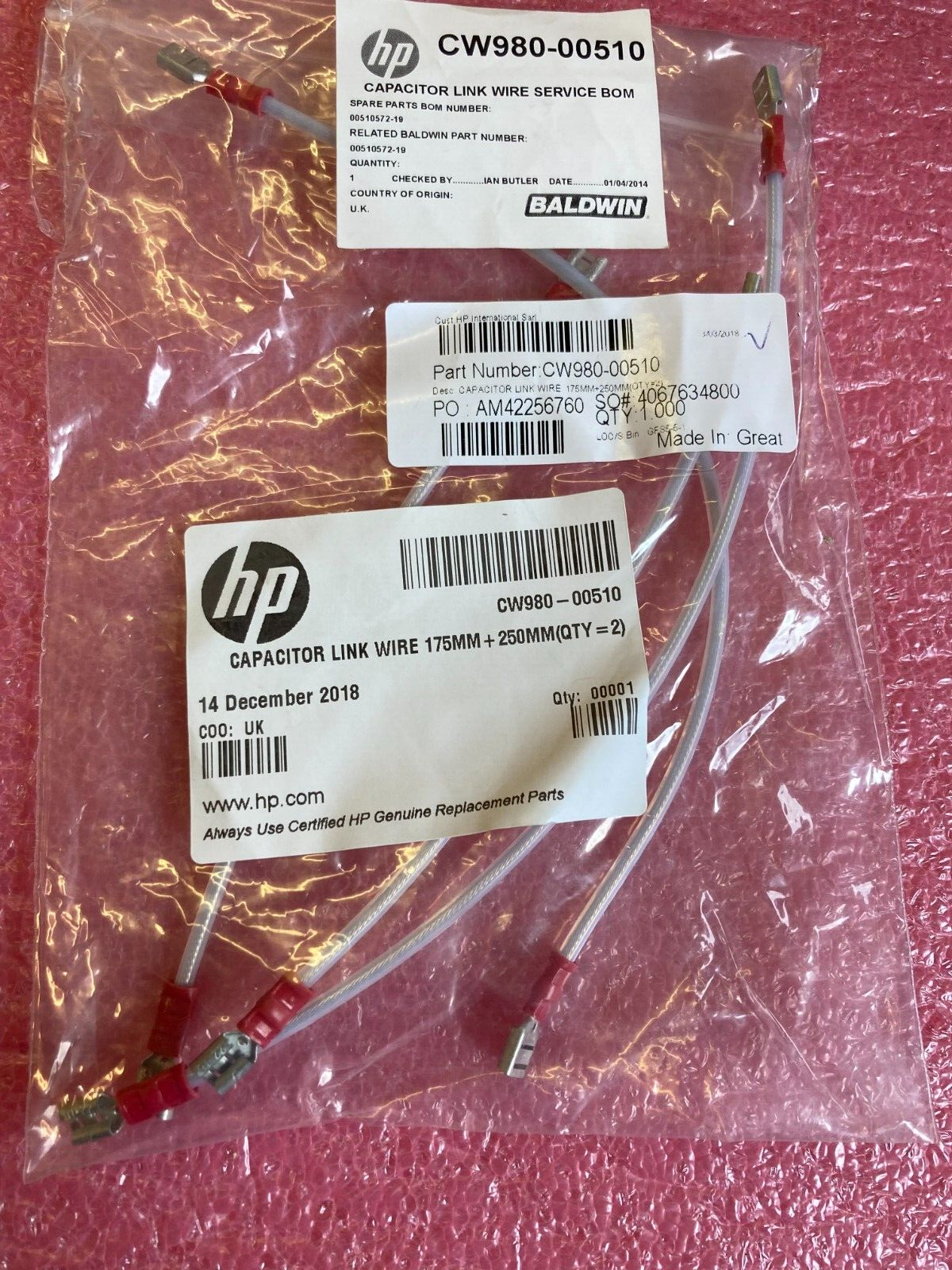 NEW HP CW980-00510 CAPACITOR LINK WIRE 175MM+250MM(QTY=2) SCITEX PRESS VARIOUS
