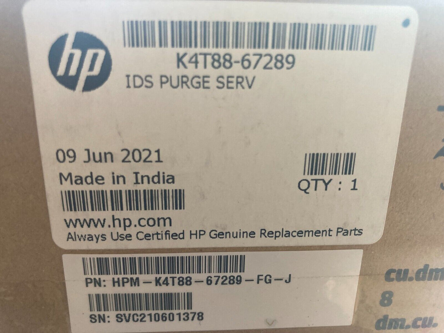 NEW HP K4T88-67289 IDS PURGE SERV KIT FOR LATEX 1500 PRINTER