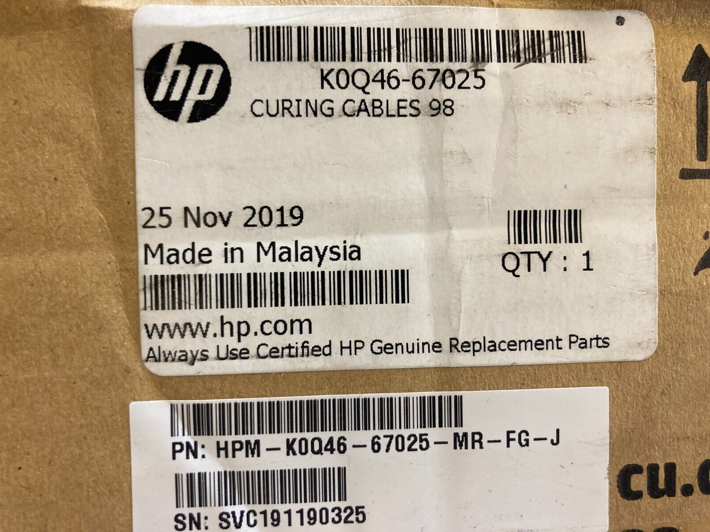 NEW BOXED SEALED Genuine HP K0Q46-67025 Curing Cables 98 LATEX R2000